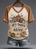 Women's Faith Lover Dry Bones Come Alive Halloween Printed T-shirt