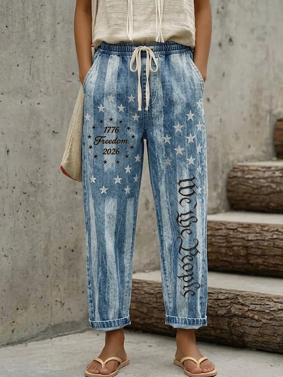 Women'S National flag color blocking design Printed Casual Pants