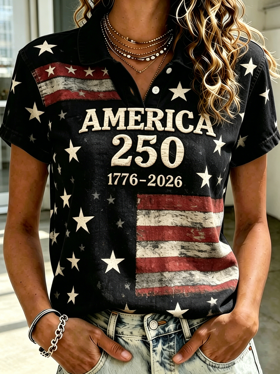 Women'S American 250Th Anniversary Art Print Casual Polo Shirt