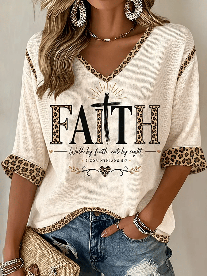Women's Casual Printed Waffle Top