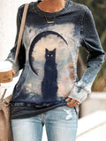 Halloween Vintage Cat Print Sweatshirt