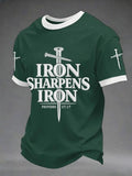 Men's Iron Sharpens Iron Print Round Neck T-shirt