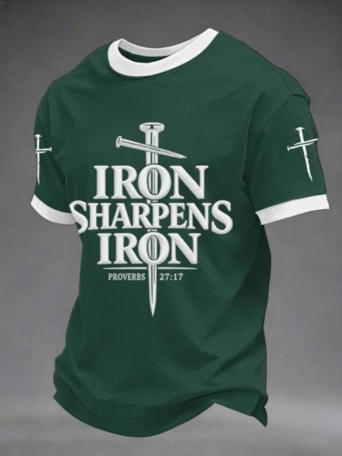 Men's Iron Sharpens Iron Print Round Neck T-shirt