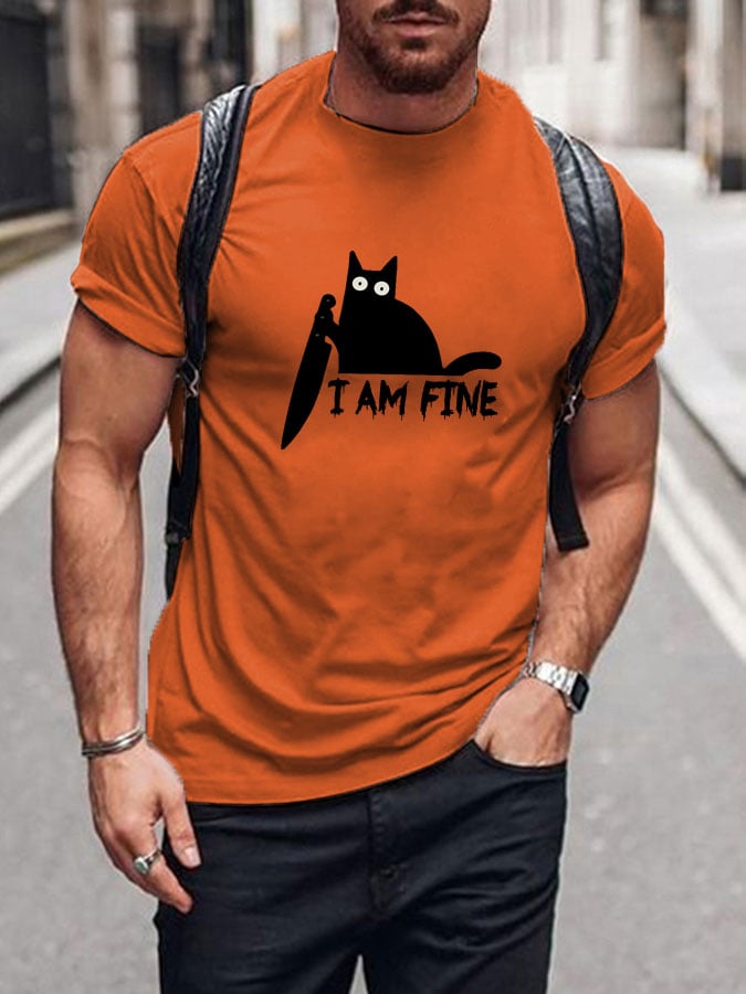 Men's Halloween I'm Fine Print Short Sleeve T-shirt