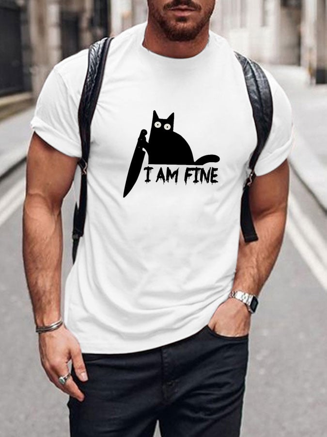 Men's Halloween I'm Fine Print Short Sleeve T-shirt