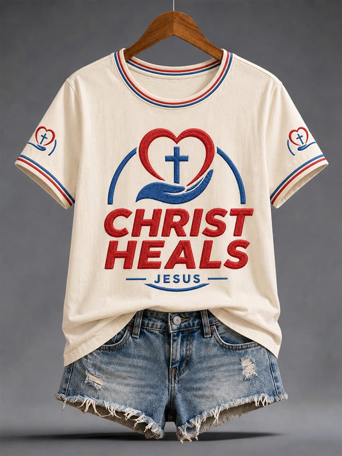 Women's Christ Heals Jesus Print Casual T-shirt