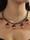 Halloween Gothic Dark Pumpkin Ghost Pendant Necklace