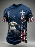 American Flag Eagle Casual Printed Round Neck T-shirt