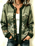 Women's  Faith Can Move Mountains Matthew 17:20 Print Knit Cardigan