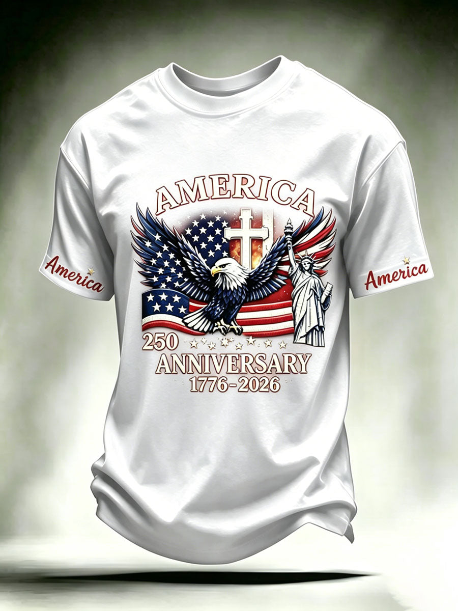 Men'S Casual American 250Th Anniversary Faith Short Sleeved T-Shirt