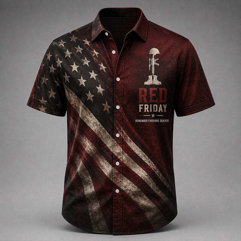 Red Friday Print Casual Button-Down Shirt