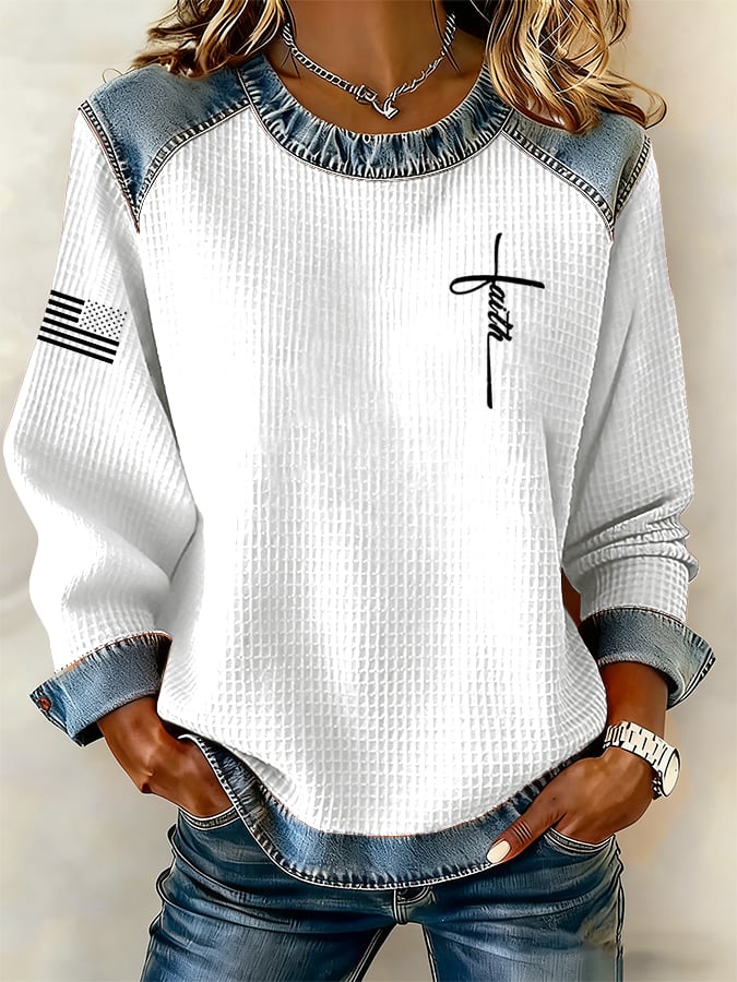 Women's Faith Cross  Waffle Sweatshirt