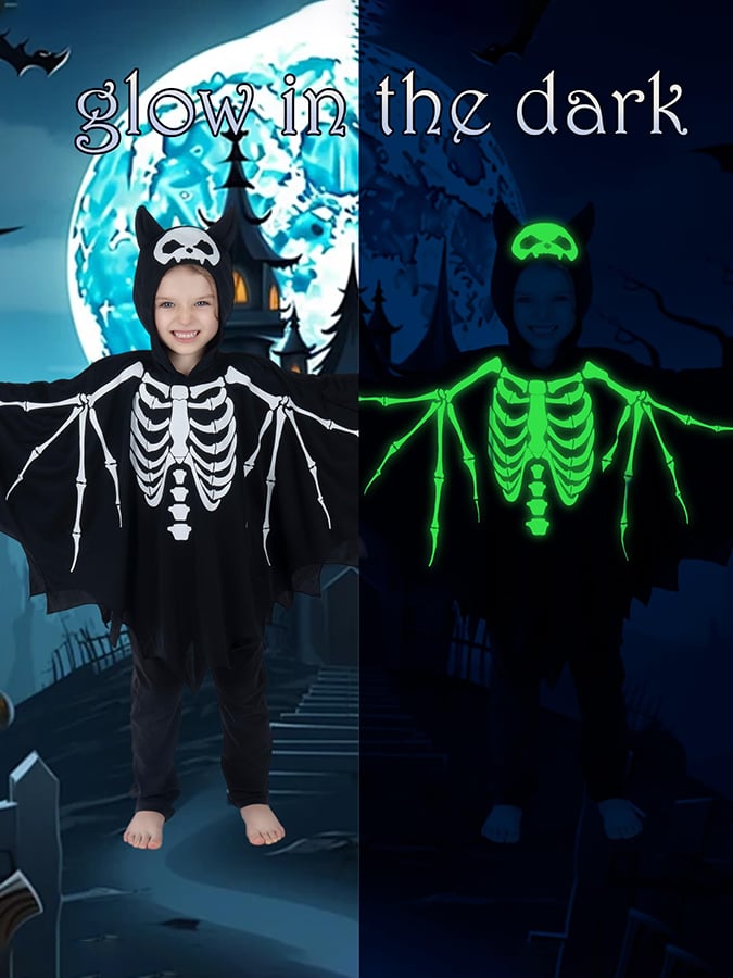 🔥HOT SALE🔥Boys and Girls Universal Bat Skull Luminous Halloween Hooded Cape