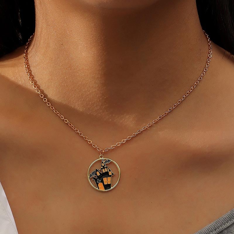 Fashionable And Personalized Creative Pumpkin Devil Bat Grimace Design Necklace