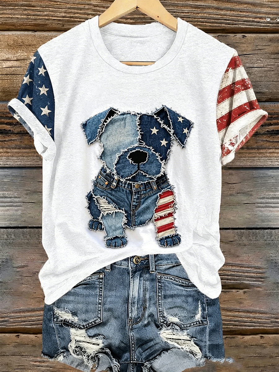 Women's casual American 250th anniversary celebration animal print short sleeved T-shirt