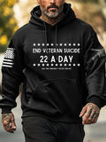 Men's End Veteran Suicide 22 A Day Printed Casual Hoodie