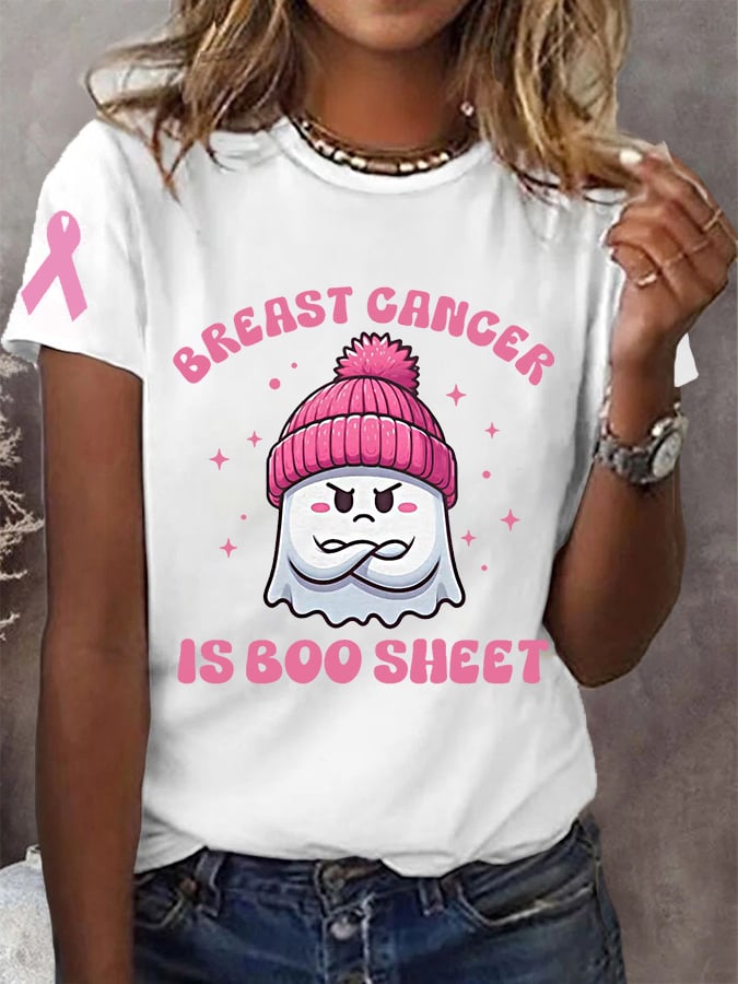 Women's Breast Cancer Is Boo Sheet Pink Halloween Ghost Breast Cancer Awareness Warrior Tee