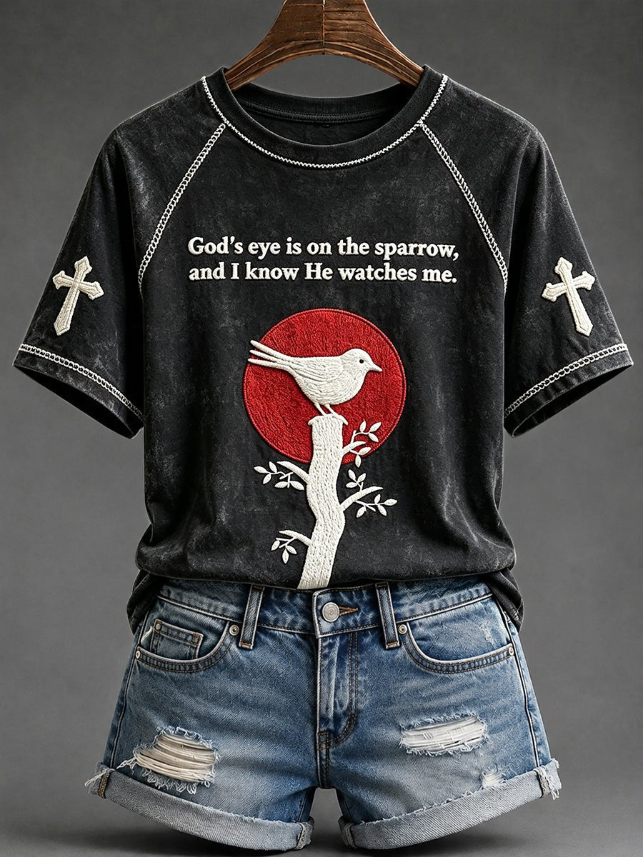 Women's God's Eye Is On The Sparrow, And I Know He Watches Me. Printed Casual Tops