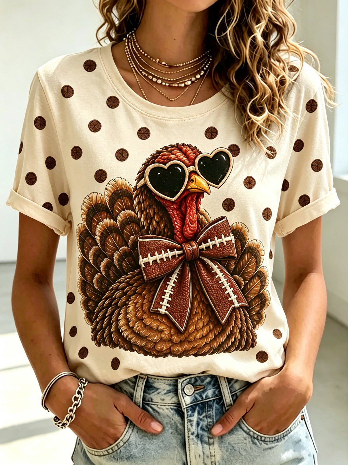 Women's Fun Turkey Football Short-sleeved T-shirt