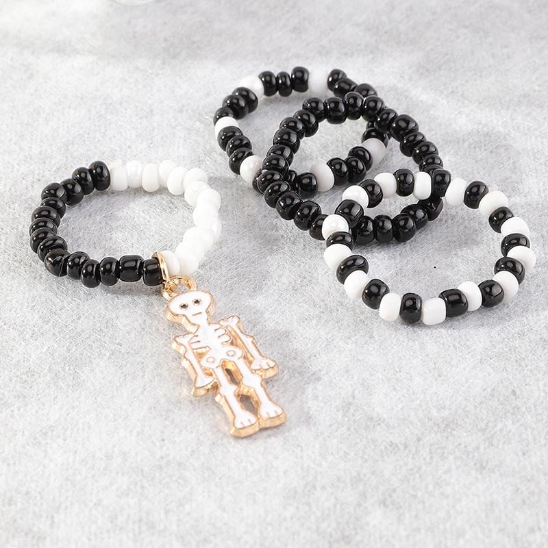 Fashionable And Creative Elastic Rice Beads Skull Skeleton Design Ring