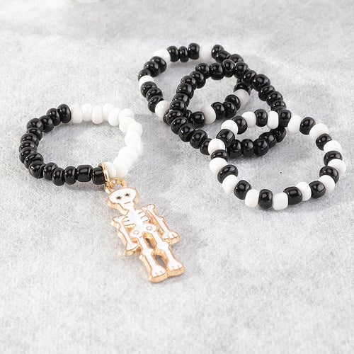 Fashionable And Creative Elastic Rice Beads Skull Skeleton Design Ring