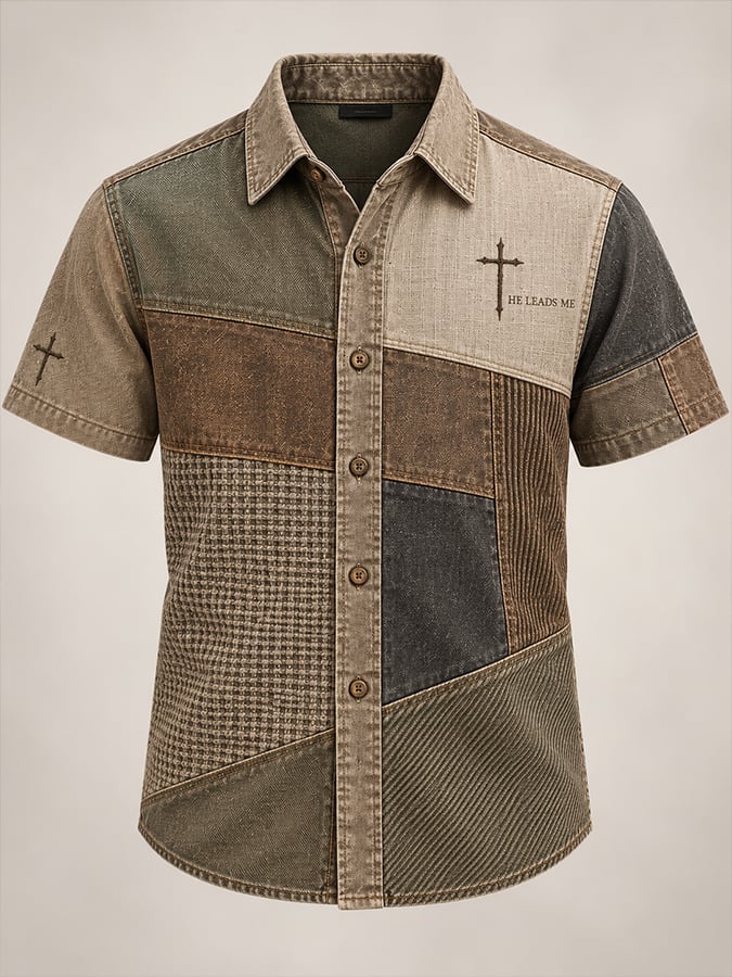Men's Vintage Faith Faux-Linen Short-Sleeve Shirt