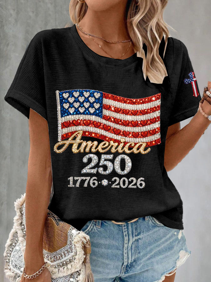 Women'S America Flag Printed Casual T-Shirt