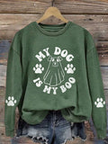 Women's My Dog Is My Boo Halloween Dog Print Crew Neck Sweatshirt