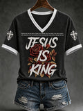 Women's  Retro Faith Jesus Is King  Print T-shirt