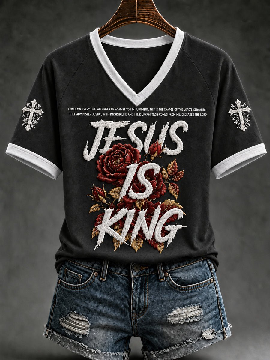 Women's  Retro Faith Jesus Is King  Print T-shirt