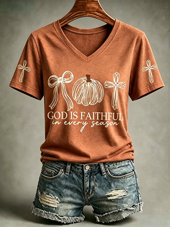 Women's God Is Faithful In Every Season Print Casual T-shirt