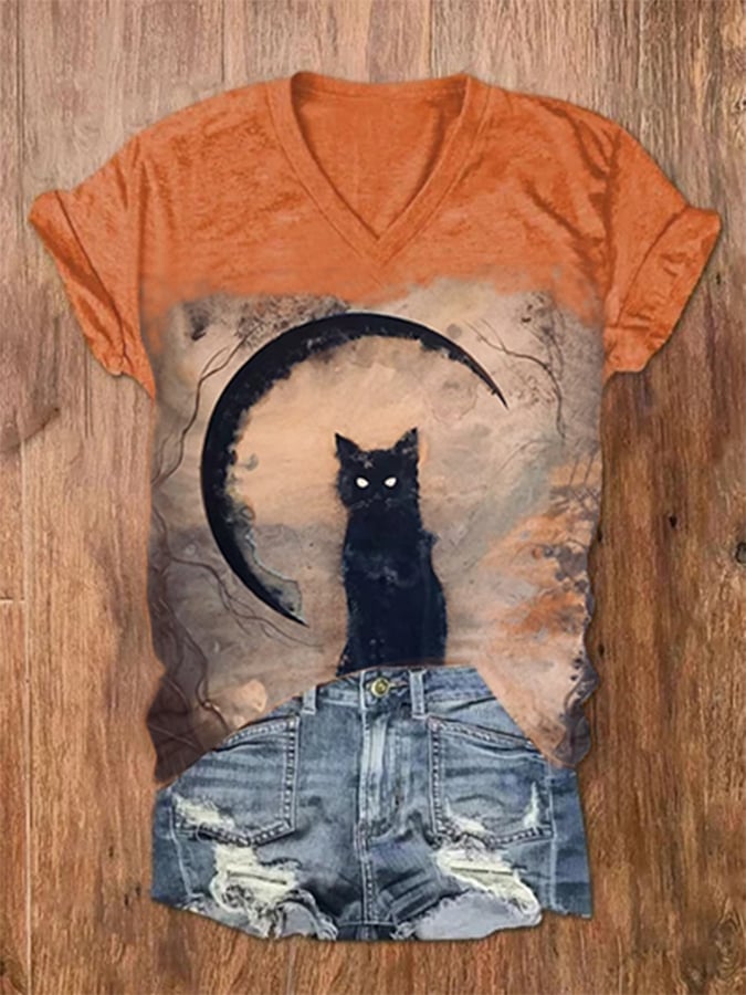 Halloween vintage cat print T-shirt
