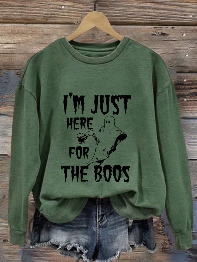 Women's Funny Halloween I’m Just Here for the Boos Printed Sweatshirt