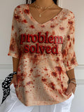 Women's Casual Retro Blood Stain Bubble Wrinkled T-Shirt