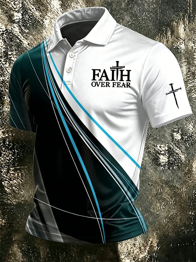 Men's Faith Over Fear Print Casual Short-Sleeve T-Shirt