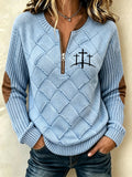 Women's Retro Faith Printed Long-Sleeve Knit Top