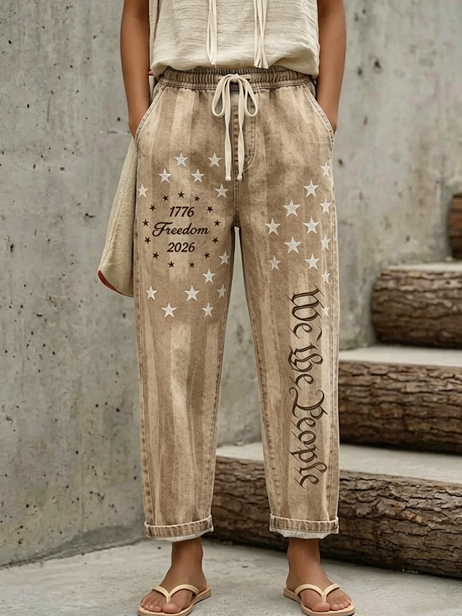 Women'S National flag color blocking design Printed Casual Pants