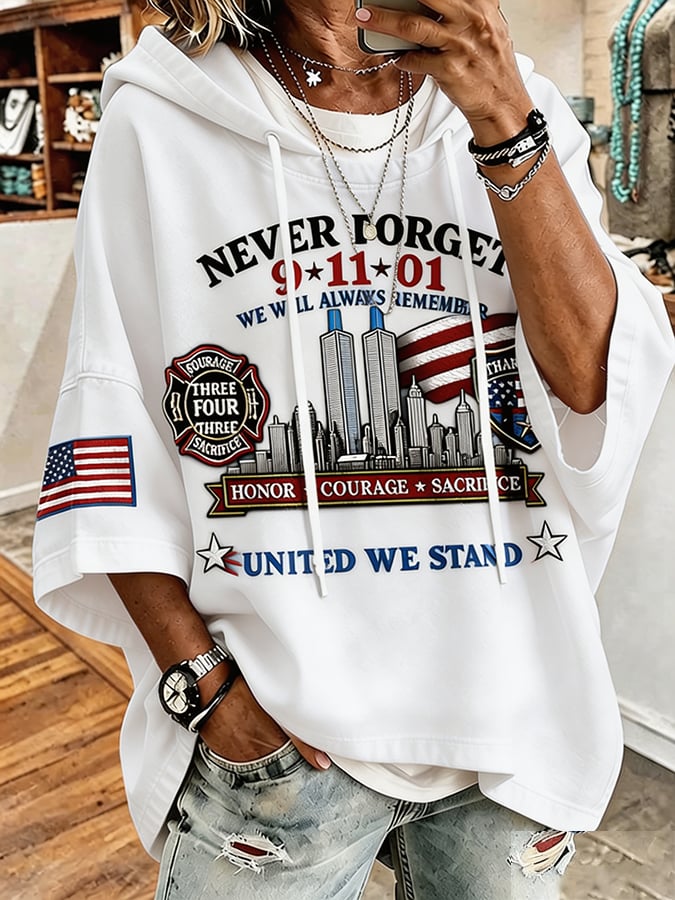 9.11 Never Forget Print Hooded Sweatshirt