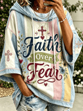 Women's faith-themed color-blocked design casual hoodie