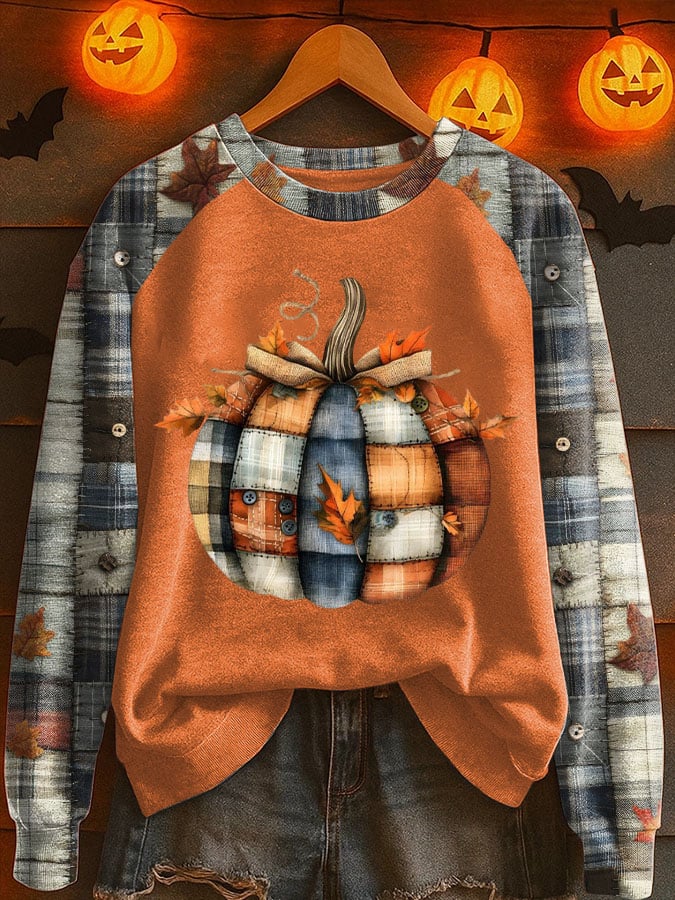 Women's Pumpkin Season Print Raglan Sleeve Sweatshirt