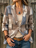 Women's Vintage-Style Jacket with Irregular Print (Faux Linen)