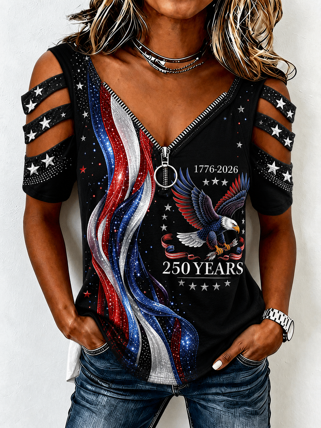 Women's America Flag Print Casual Top