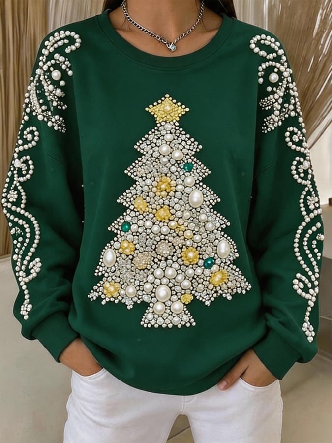 Women's Christmas Tree Print Pullover Sweatshirt