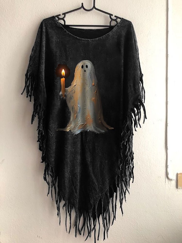 Women's Halloween Ghost Print Round Neck Top