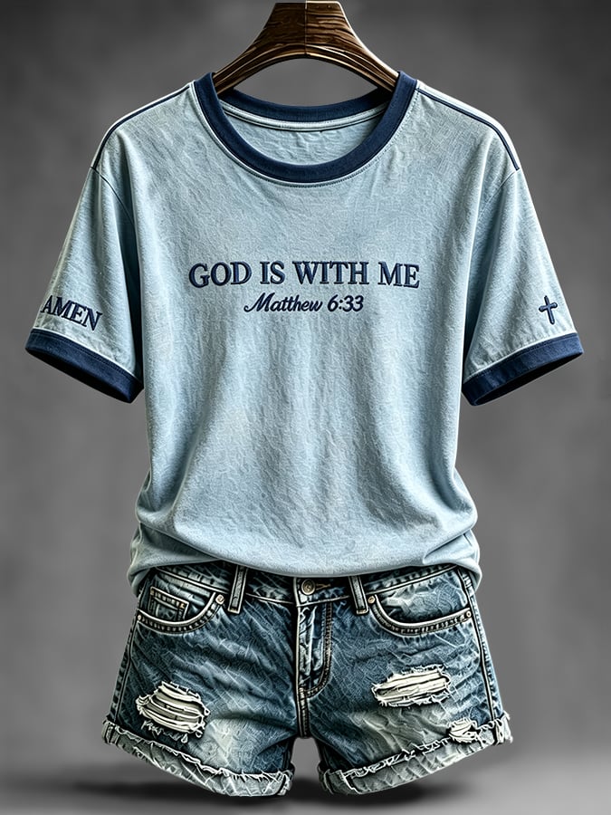 Women'S Casual Short-Sleeve T-Shirt With "Faith" Print