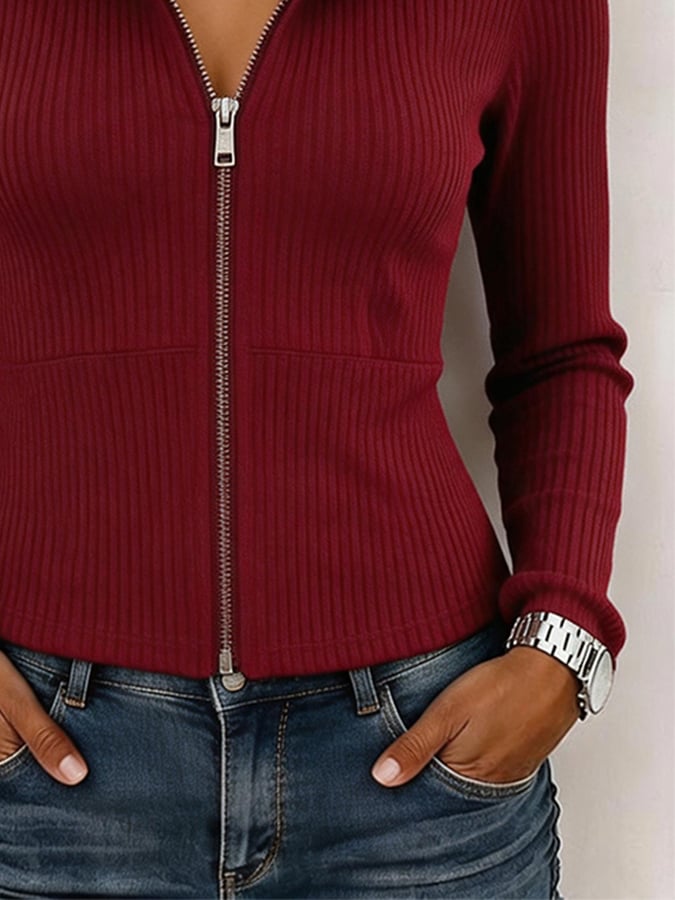 Women'S Fur-Collar Zip-Up Hooded Cardigan