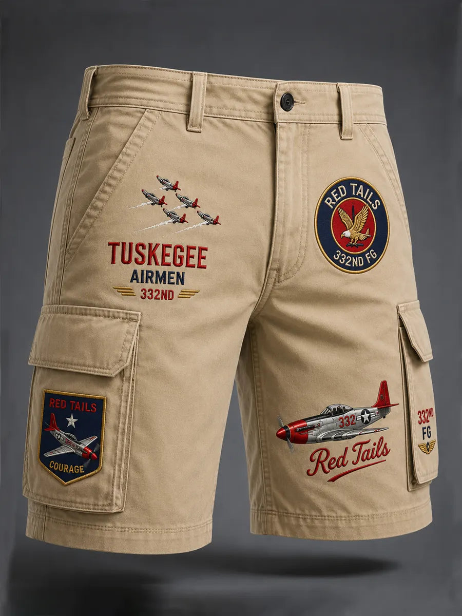Retro Tuskegee Pilot Red Tail Graphic Print Casual Shorts