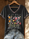 Women'S Faith Print Casual V-Neck T-Shirt
