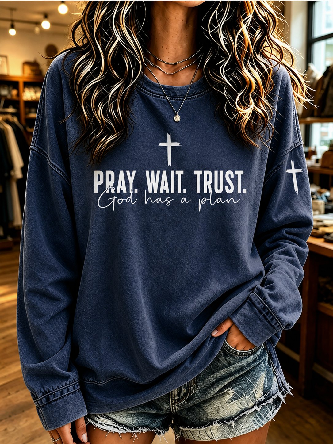 Women'S Casual "Faith" Print Top