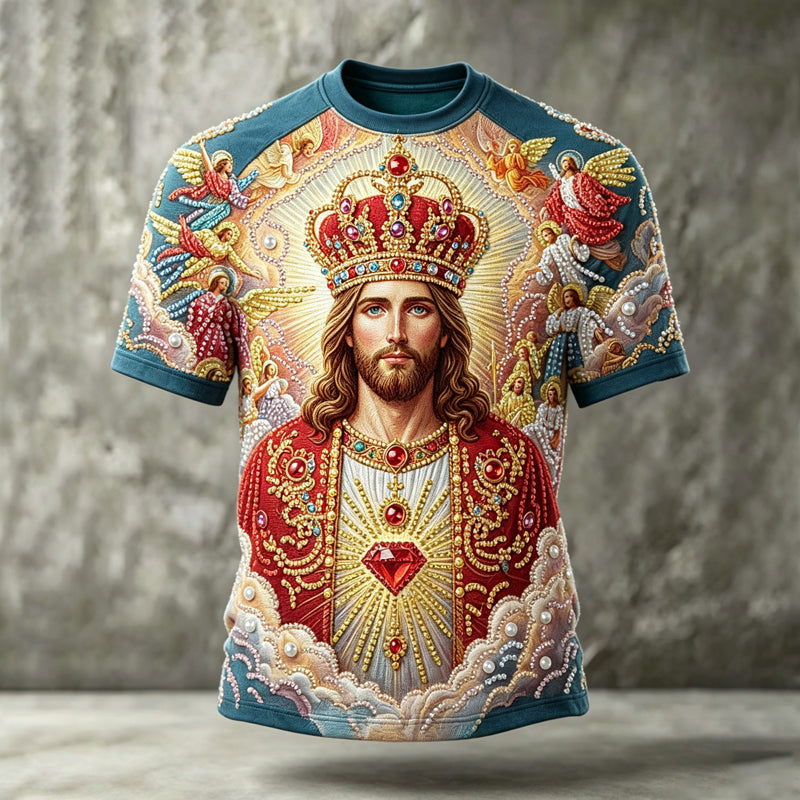 Men's Religious Jesus Art Print Casual T-Shirt